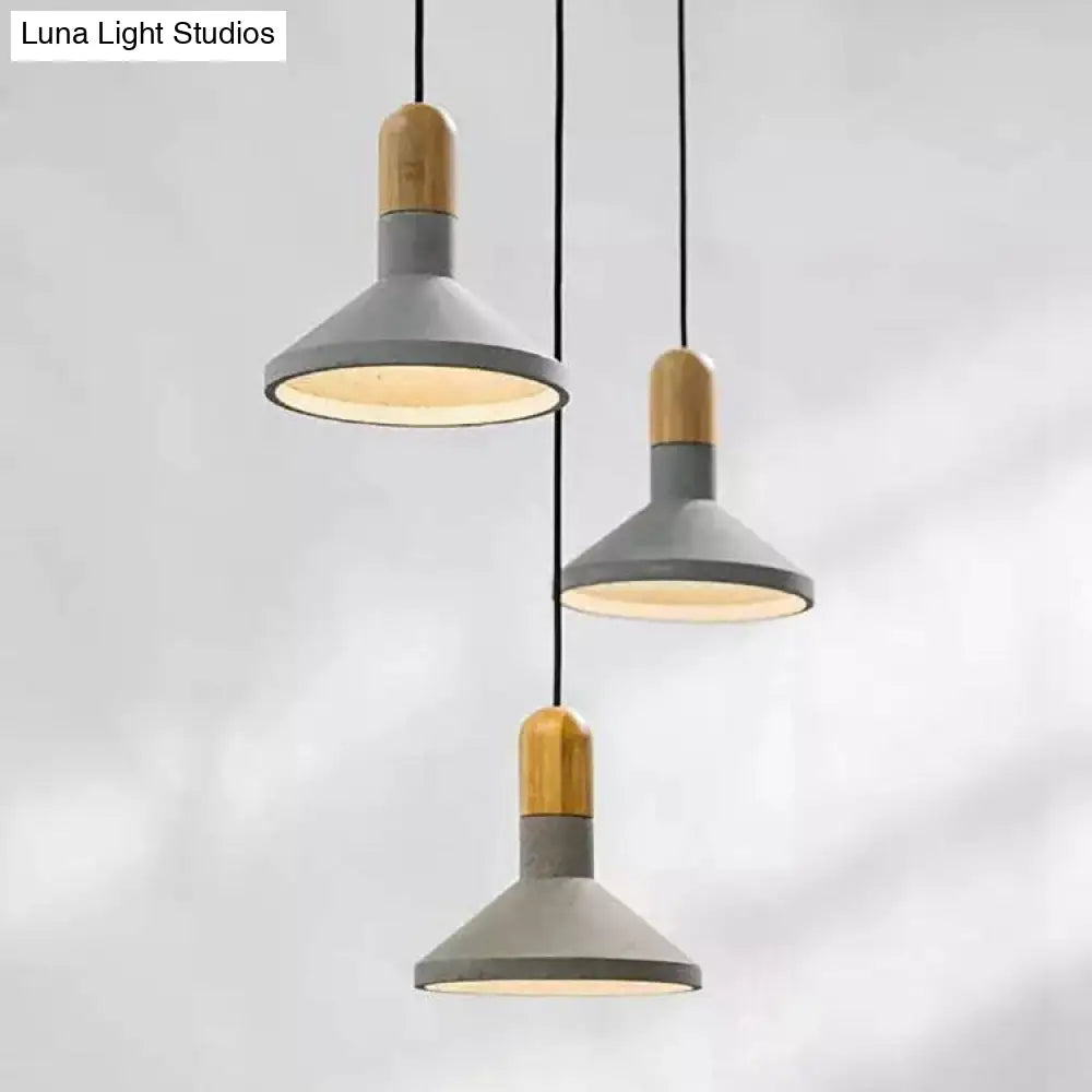 1-Light Industrial Conic Shade Hanging Cement Pendant Lamp In Wood/Red/Black Finish - Ideal For
