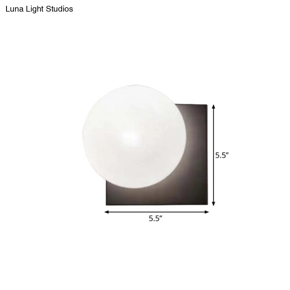 1 Light Modern Wall Sconce With White Glass Shade Black Ball Mounted Fixture