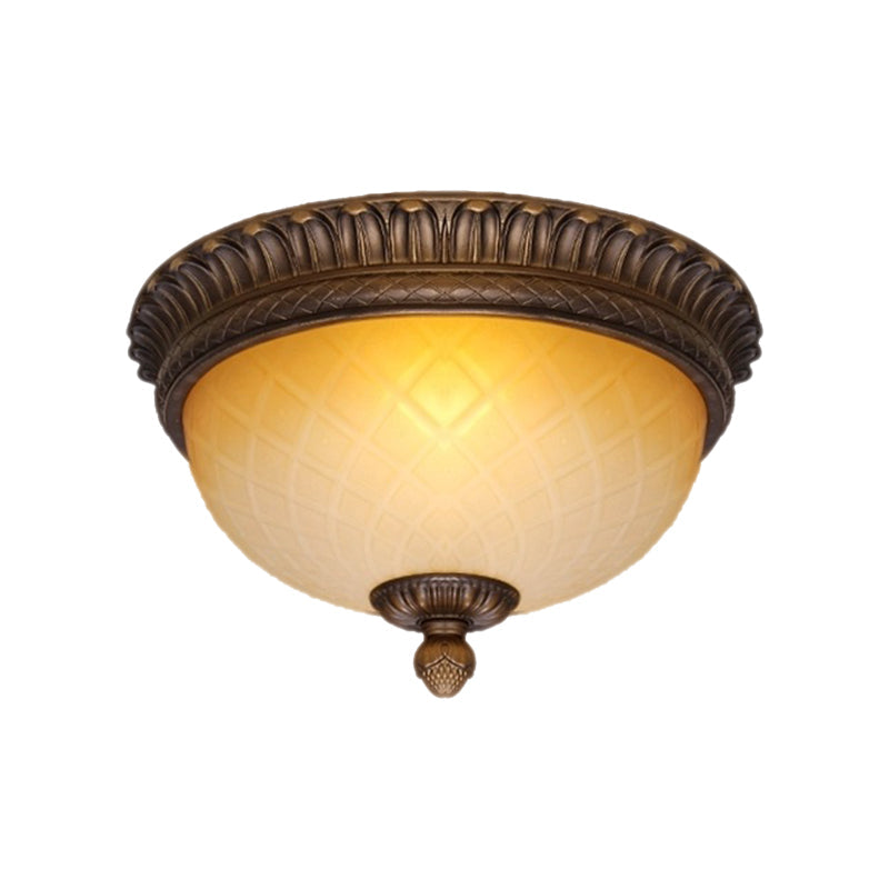 Countryside Lattice Glass Flush Mount Lamp With 2 Bulbs - Coffee Finish | Perfect For Childs Room