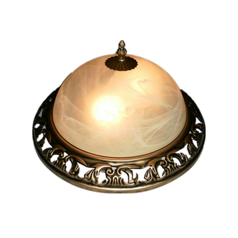 Traditional Crackle Glass Semi-Orb Flush Mount Brass Ceiling Light Fixture For Dining Room