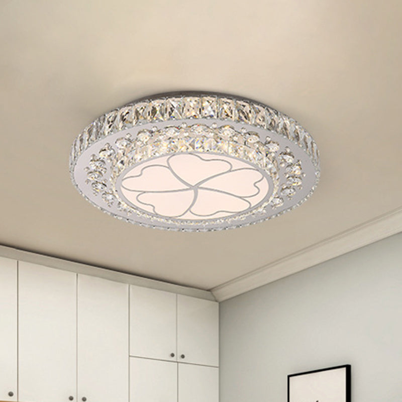 Floral Crystal Suspension Led Pendant Light For Bedroom In Stainless Steel