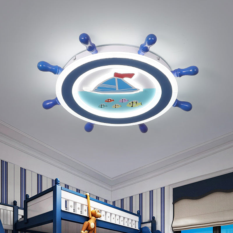 Sailboat Pattern Nautical Flush Mount Pendant Light - Blue And White Bedroom Ceiling Lighting