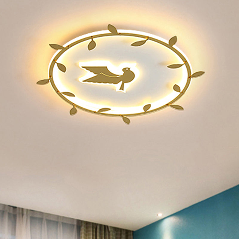 Nordic Wreath-Pigeon Gold Led Flushmount Ceiling Light For Kids Room - Ultrathin & Acrylic