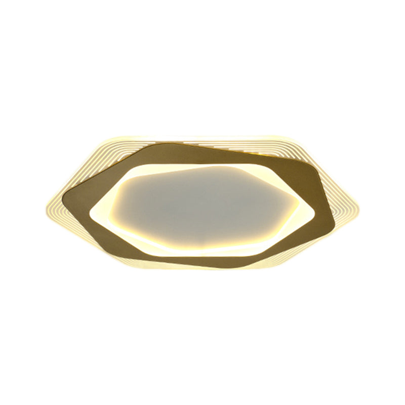 Modern Gold Metal Flush Mount Ceiling Light: Hexagon/Pentagon Shape Led 18/21.5 Width - Perfect For
