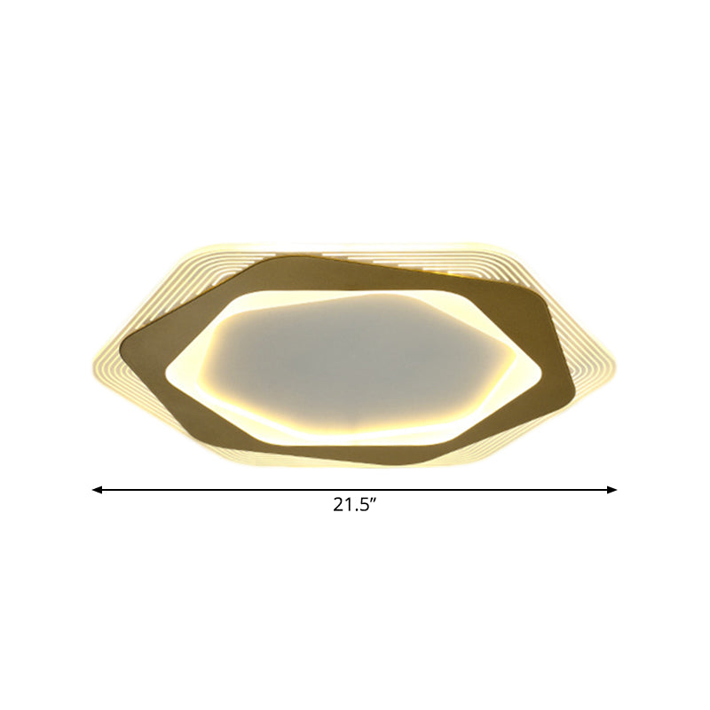 Modern Gold Metal Flush Mount Ceiling Light: Hexagon/Pentagon Shape Led 18’/21.5’ Width -