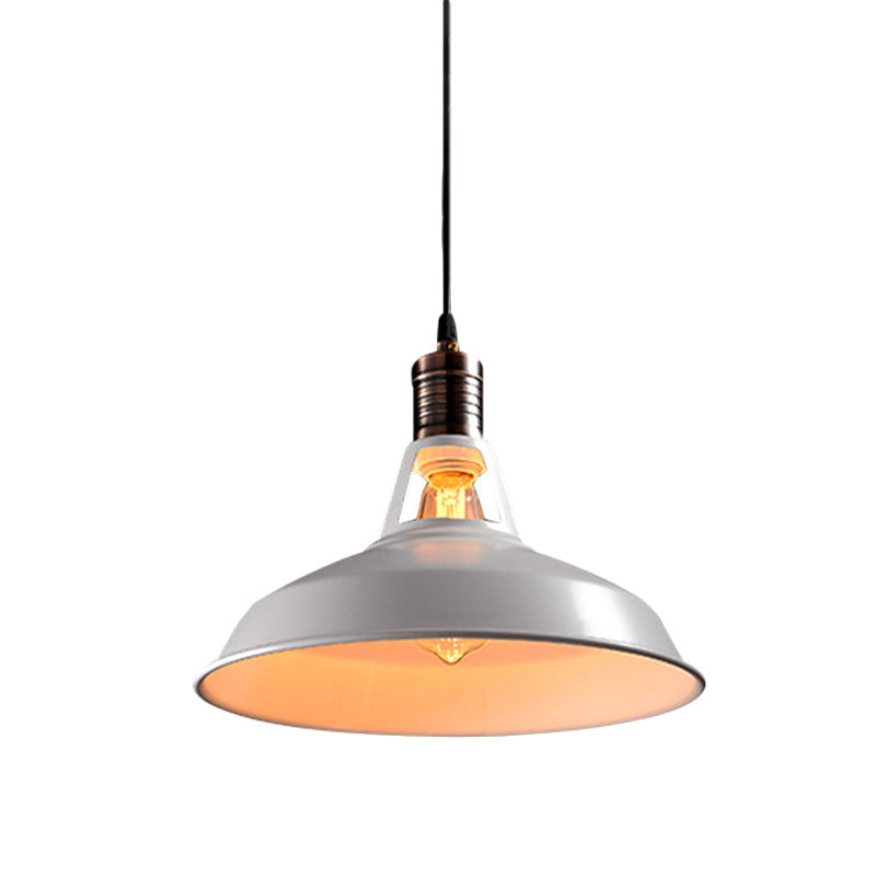 Rustic Barn Pendant Light - Vintage Style 1-Bulb Suspension Lamp In Black/White 10.5/12/15 Inch