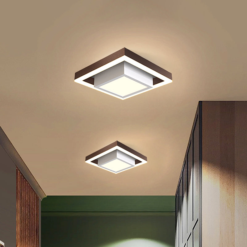 Modern Led Flush Mount For Hall With Dual Square Design Acrylic Shade And Black/Gold/Coffee Finish.