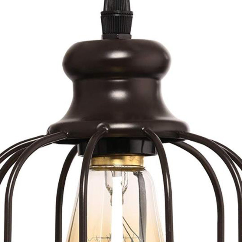 Industrial Glass Single Light Pendant Ceiling With Cage - Black Cylinder Design For Dining Room