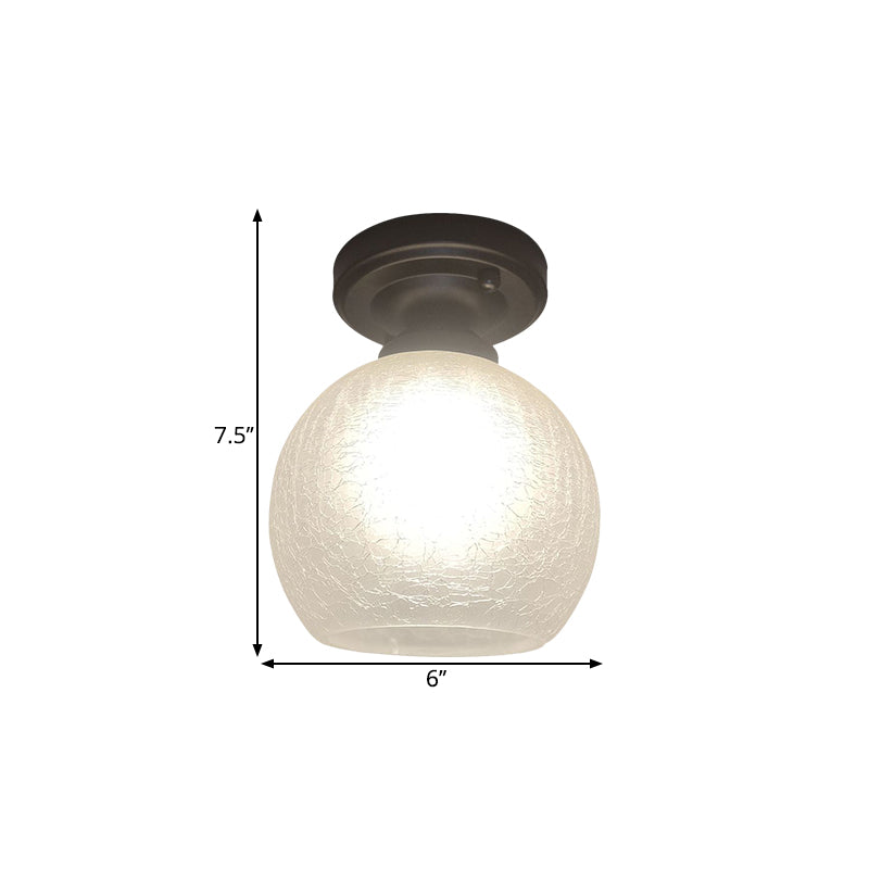 Rustic Flush Mount Ceiling Light With Textured Glass Single Bulb Black Finish 6’/7’/8’ Wide