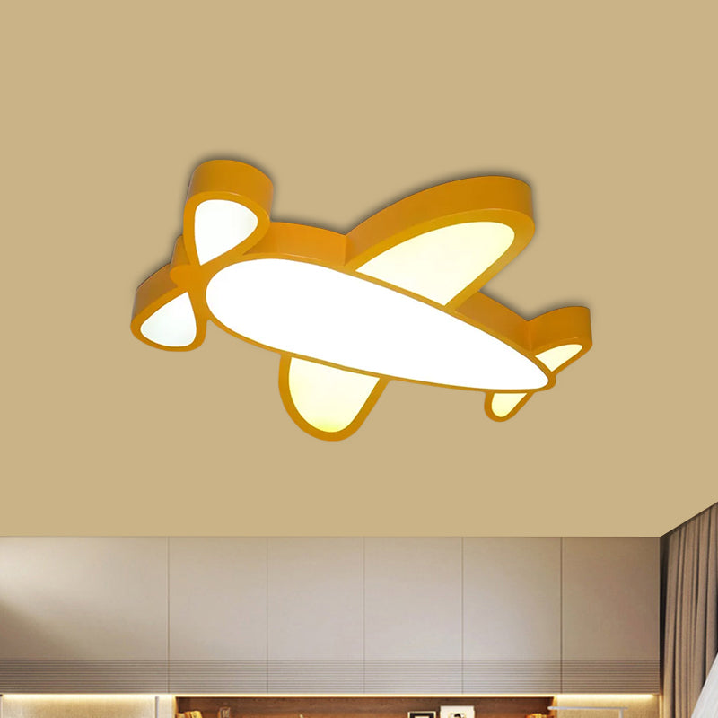Kids Led Flush Light Fixture With Battle-Plane Design - Acrylic Shade In Red/Yellow/Blue Warm/White