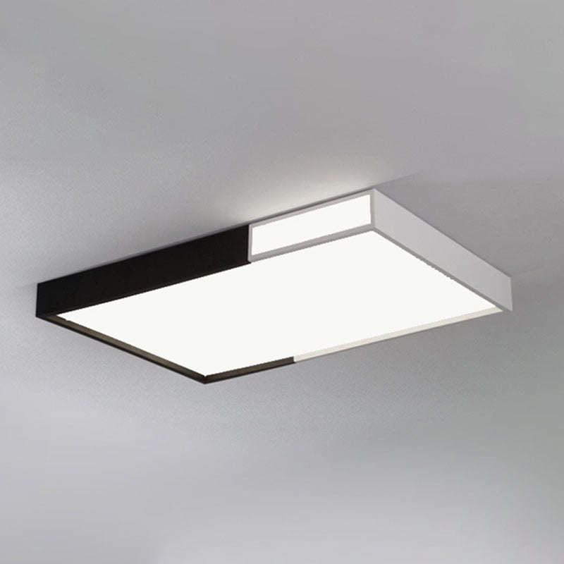 Led Flush Mount Light In Simple Metal Black And White Quadrilateral Design