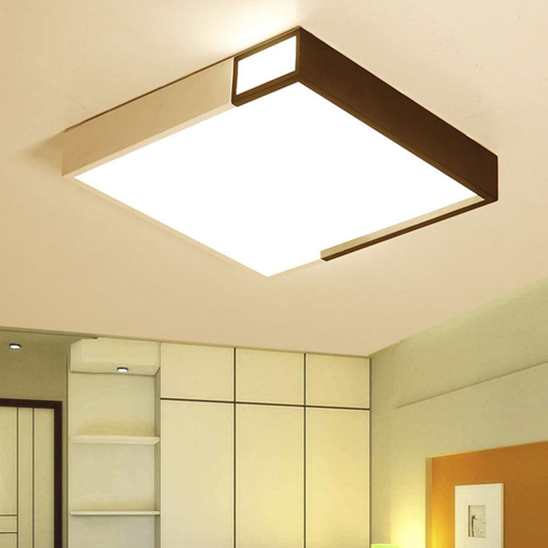 Led Flush Mount Light In Simple Metal Black And White Quadrilateral Design