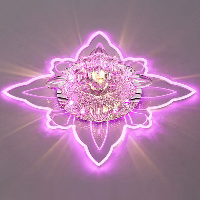 Clear Crystal Led Flushmount Ceiling Light - Floral Shaped Modern Hallway Flush Mount