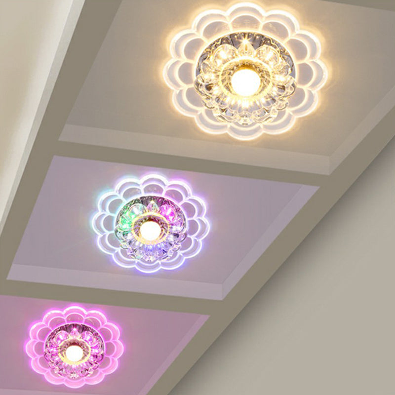 Clear Crystal Hallway Led Flush Ceiling Light Modern Blossom Shape For A Stylish Look / 9W 7 Color