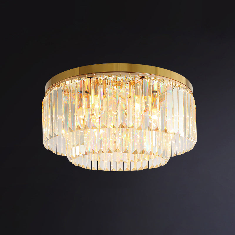 Minimalist Gold Crystal Flush Mount Lighting Fixture For Living Room / 19.5