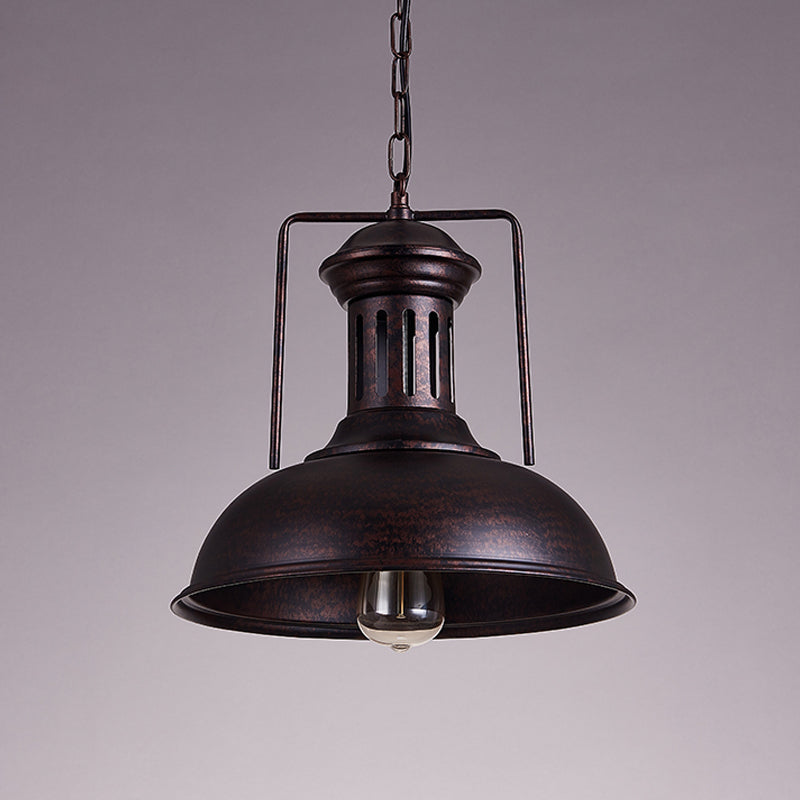 12.5 / 16.5 Factory Style Metal Bowl Ceiling Lamp - 1 Bulb Restaurant Pendant Light In Rust/Bronze
