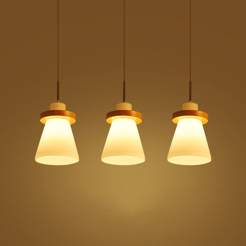 Japanese Style White Glass Conical Pendant Ceiling Light For Dining Room