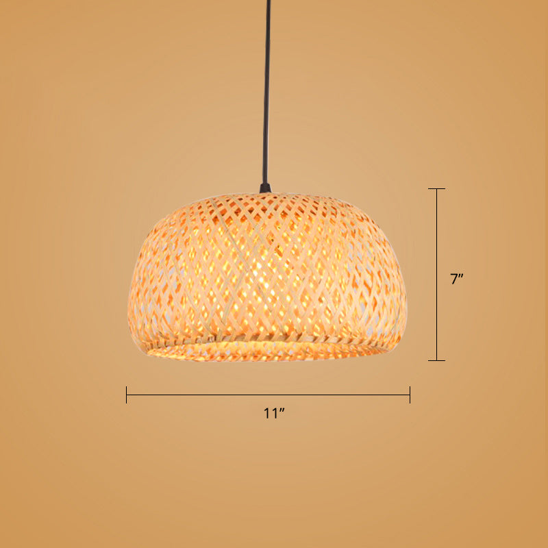 Sleek Handwoven Wood Suspension Light - Minimalist Rattan Pendant Ceiling Lamp