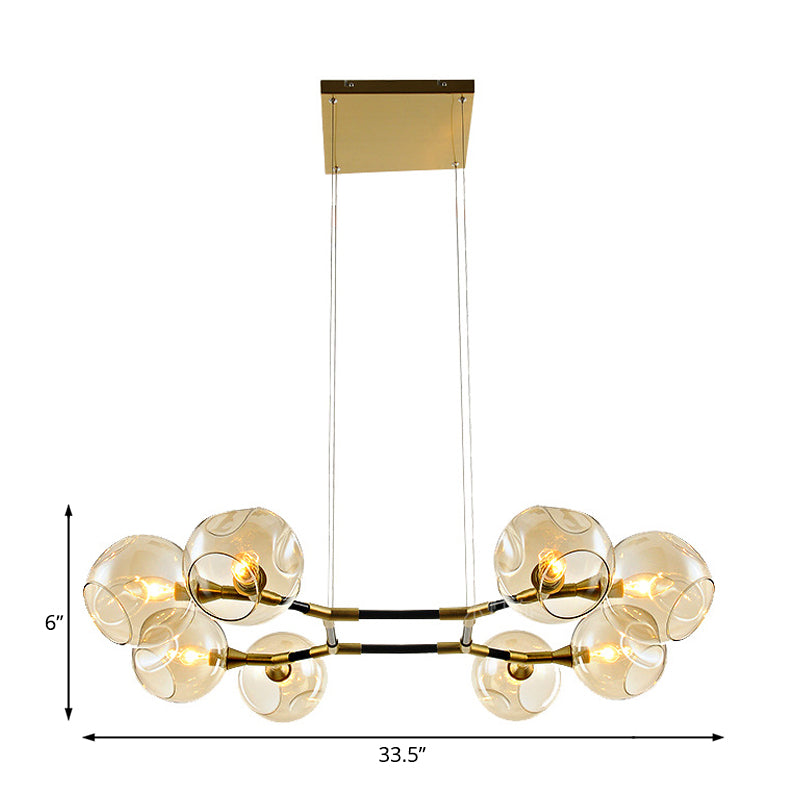 Modern Metal Multi-Light Branch Chandelier Pendant Lamp With Amber Blown Glass Ball Shade