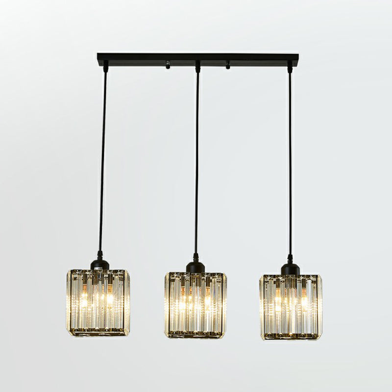 Modern Black Crystal Block Pendant With 3 Shaded Lights For Dining Room Ceiling / Square Plate