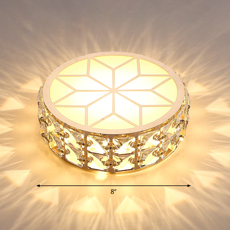 Champagne Led Crystal Embedded Round Ceiling Light - Simple Style Flush Mount For Passageway / 8