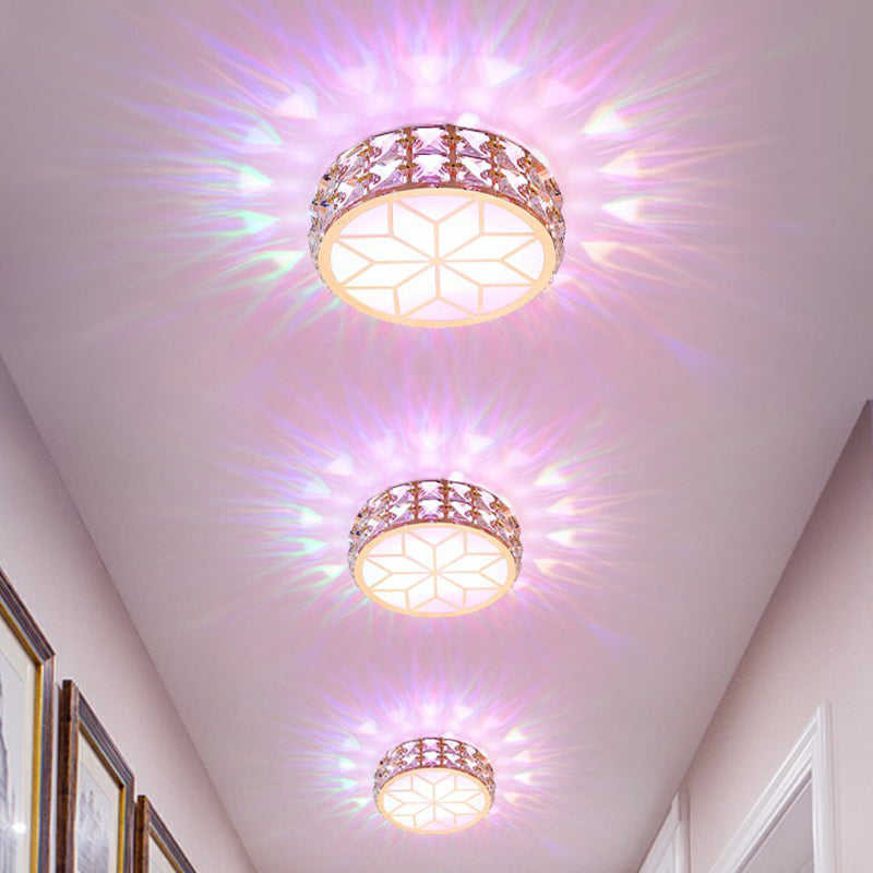 Champagne Led Crystal Embedded Round Ceiling Light - Simple Style Flush Mount For Passageway