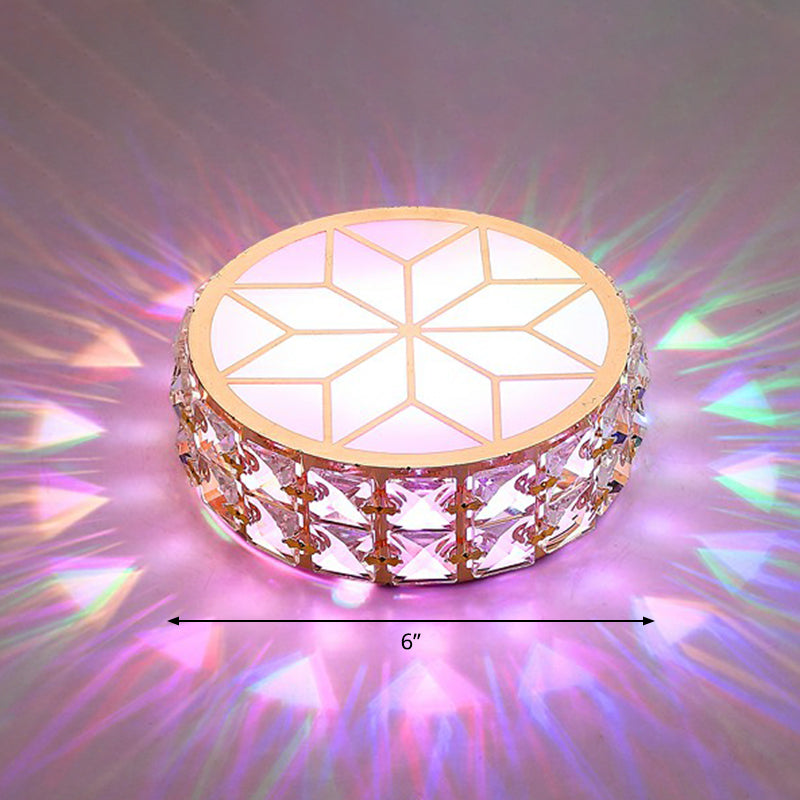 Champagne Led Crystal Embedded Round Ceiling Light - Simple Style Flush Mount For Passageway / 6