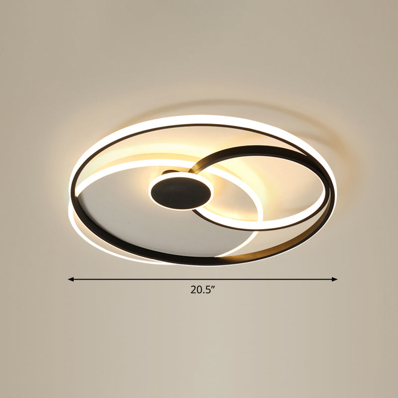 Nordic Metal Led Ceiling Flush Light - Circle Design In Black & White / 20.5