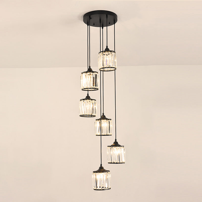 Contemporary Prismatic Crystal Pendant Cluster Light For Stairs 6 / Black