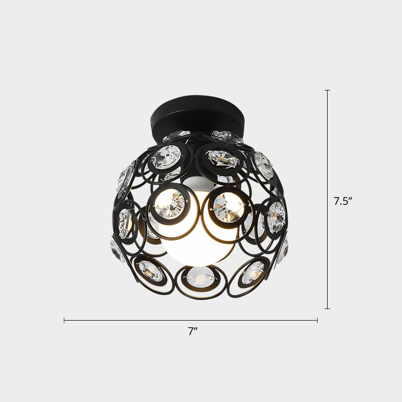 Industrial Metal Flush Ceiling Light Fixture - Cage Style Small Aisle 1 Head Black Flushmount