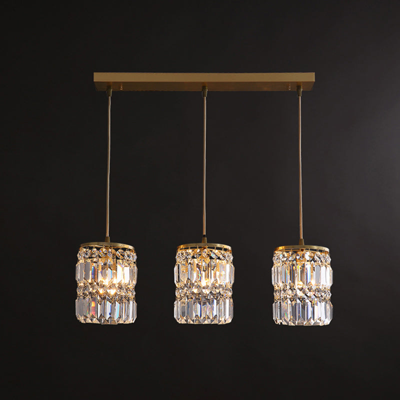 Minimalist Gold Pendant Light Fixture - Crystal Cylindrical Multi For Dining Room