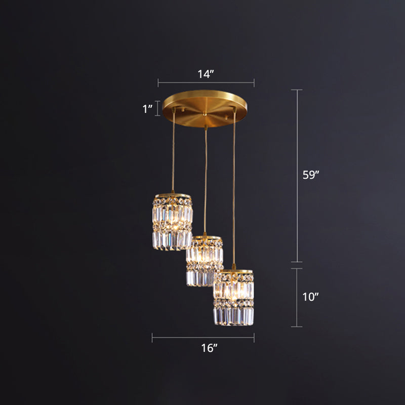 Minimalist Gold Pendant Light Fixture - Crystal Cylindrical Multi For Dining Room
