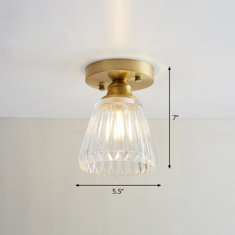 Brass Semi Flush Mount Ceiling Light For Aisle: Textured Glass 1-Light Industrial Style