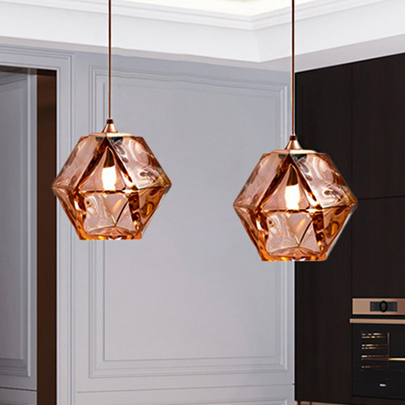 Modern Diamond Suspension Pendant Lamp With Textured White/Amber/Smoke Glass Led Hanging Light
