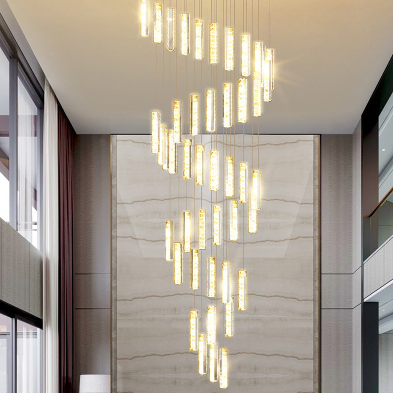 Modern Crystal Drop Pendant Light For Stairway - Multiple Rectangles