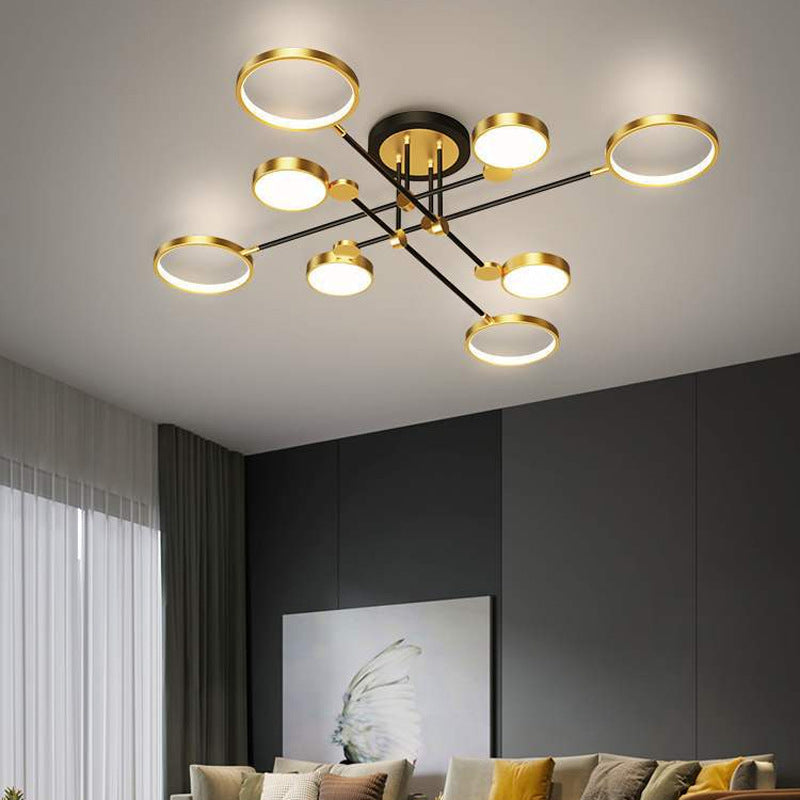 Modernist Metal Ring Chandelier Pendant Light With Hanging Cord - Perfect For Living Room