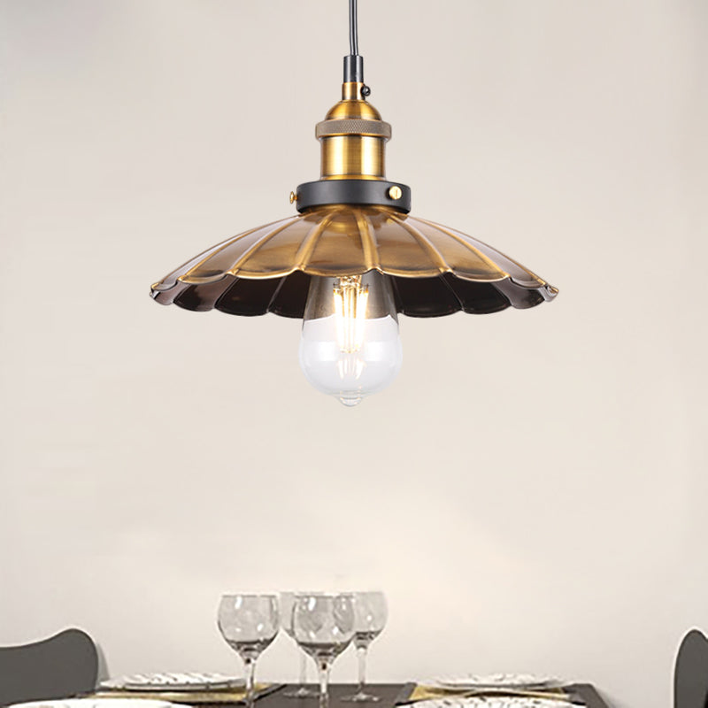 Industrial Style Barn Shade Metal Suspension Light - Adjustable Hanging Ceiling Fixture With Brass