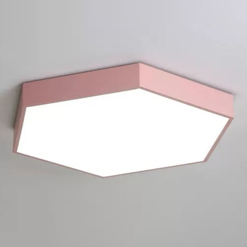 Minimalist Hexagon Flush Mount Ceiling Light Fixture With Acrylic Finish - 1 Pink / 16’ White