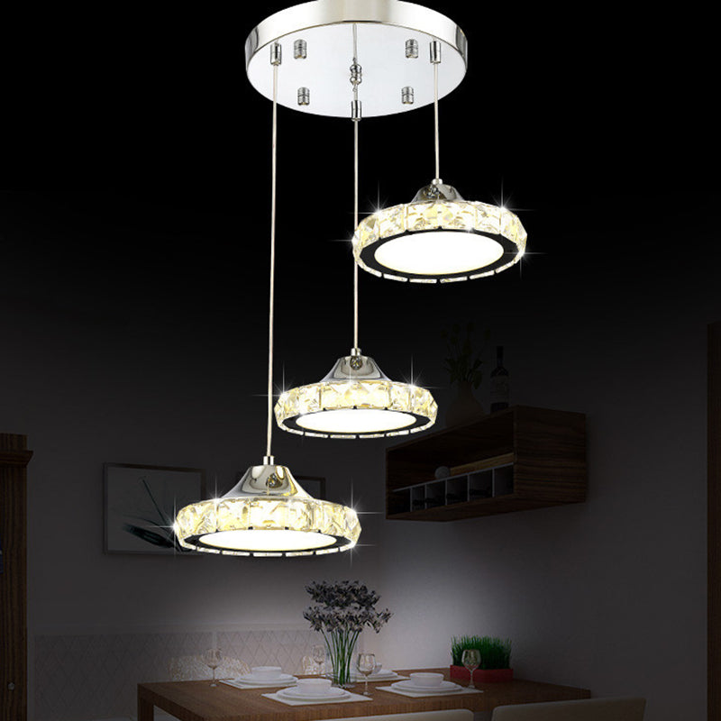 Modern Circular Led Crystal Pendant Light With Chrome Finish For Hanging Ceiling