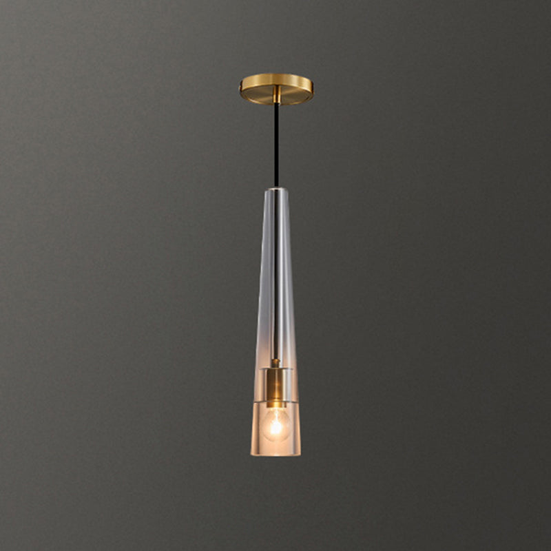 Modern Shaded Crystal Pendant Light - Simplicity Block Design Brass Ceiling Fixture / Cone