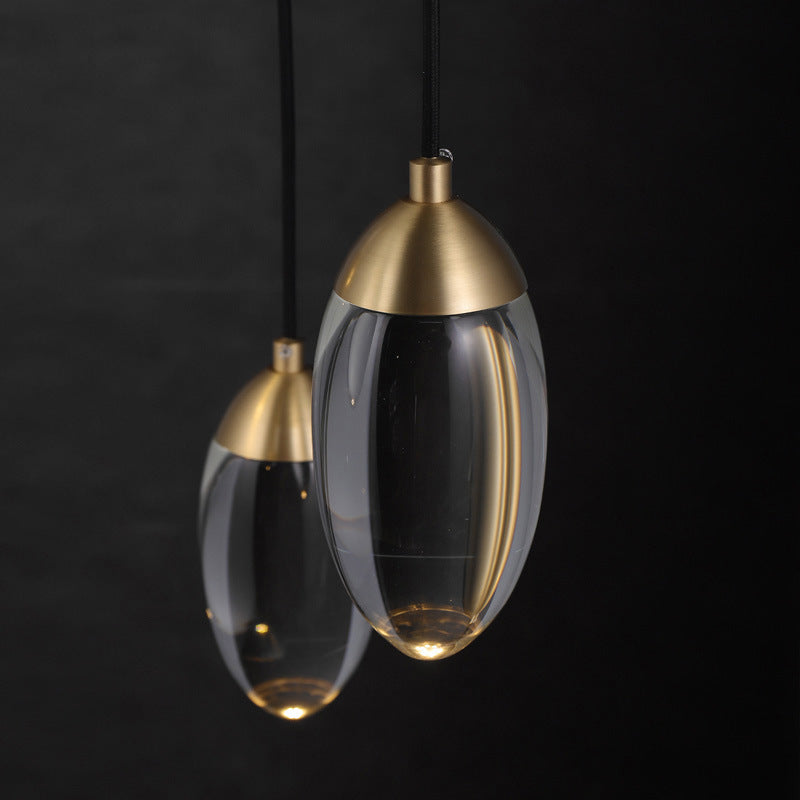Brass Oval Mini Suspension Crystal Led Pendant Light For Minimalist Bedroom Ceiling