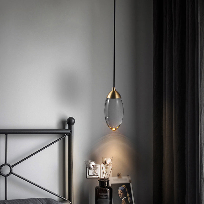 Brass Oval Mini Suspension Crystal Led Pendant Light For Minimalist Bedroom Ceiling