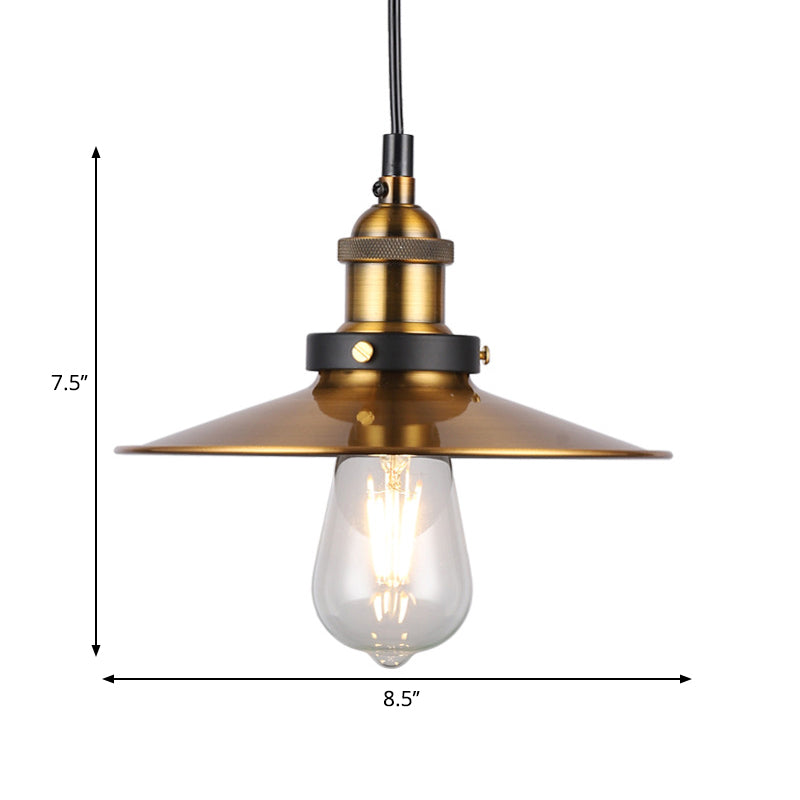 Industrial Style Barn Shade Metal Suspension Light - Adjustable Hanging Ceiling Fixture With Brass