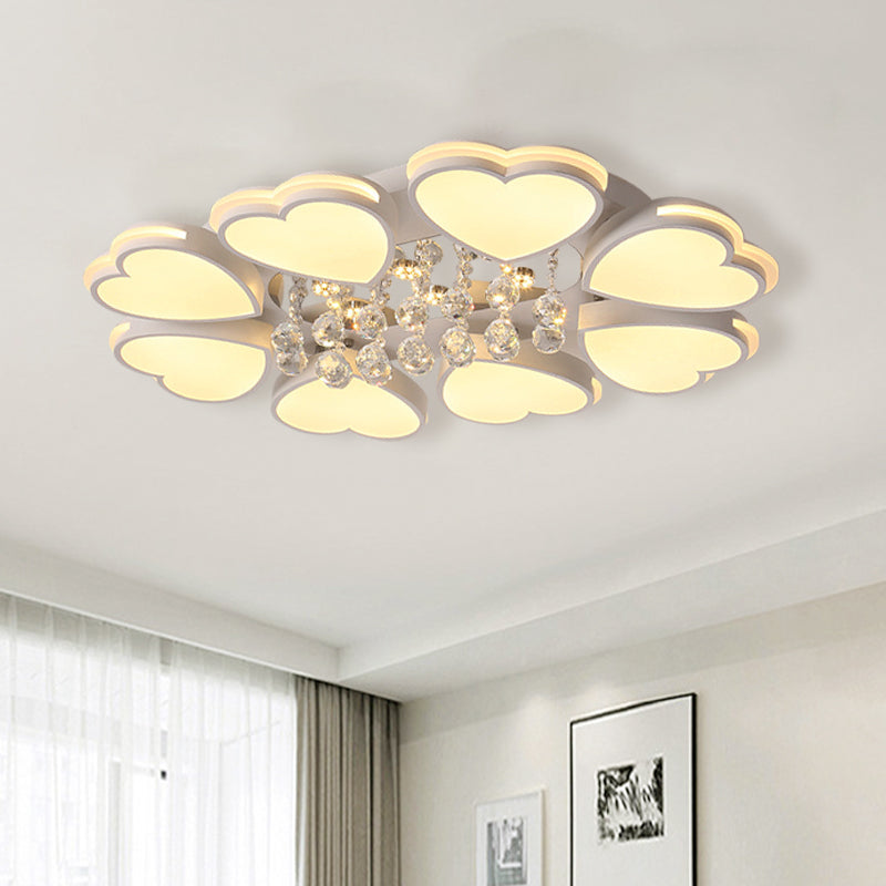Modern Heart Shape Ceiling Light: Acrylic & Crystal Drop 8-Head Led Flush Mount (Warm/White) White /