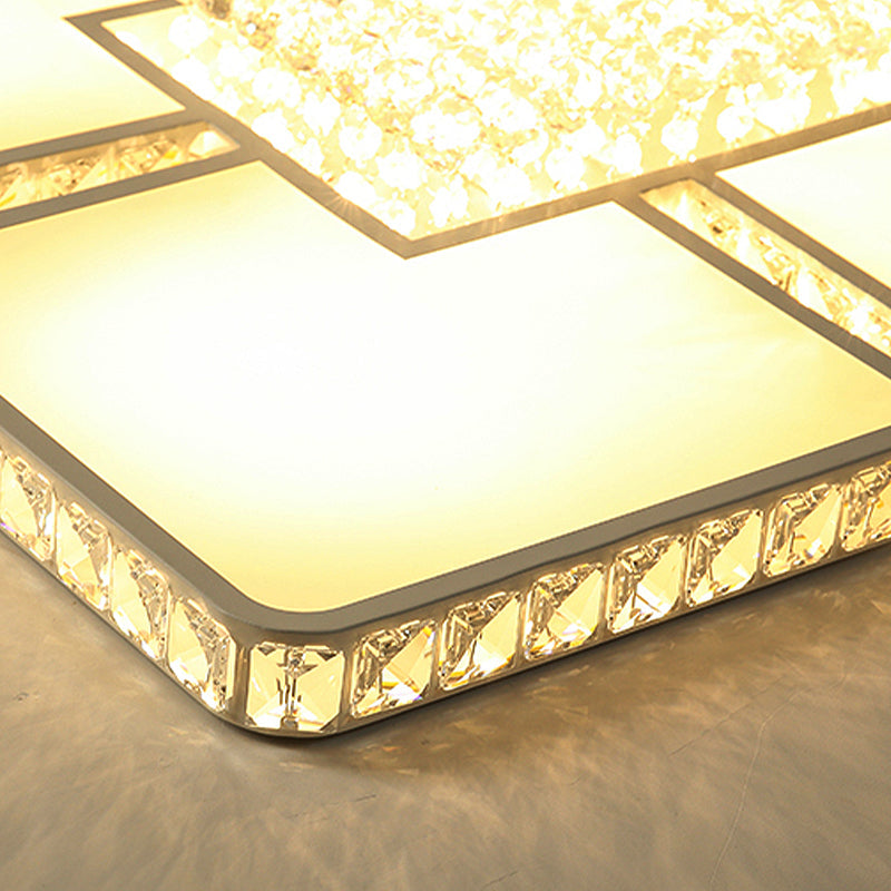 Modern Crystal Led Square Flush Mount Bedroom Ceiling Light Fixture In Warm/White