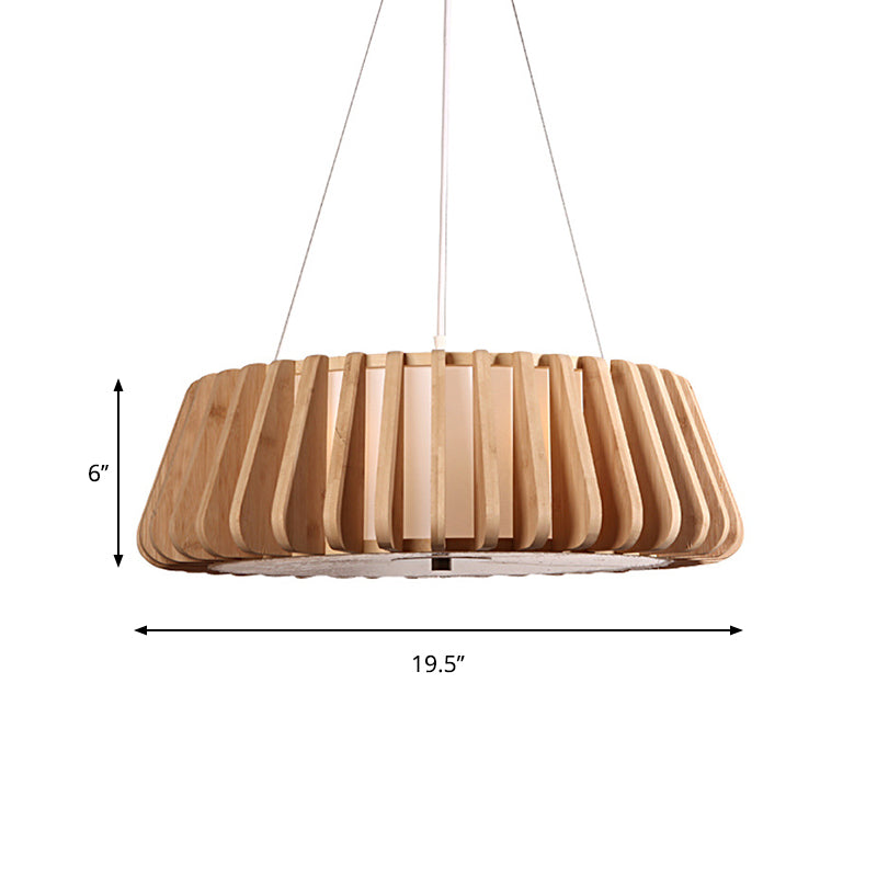 Wide Tapered Suspension Lighting - Traditional Wood 1-Bulb Nickel Hanging Ceiling Light 19.5’/23.5