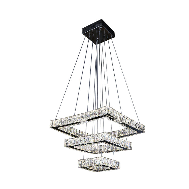 Minimalist Crystal Led Black Square Ceiling Chandelier Pendant Light Fixture