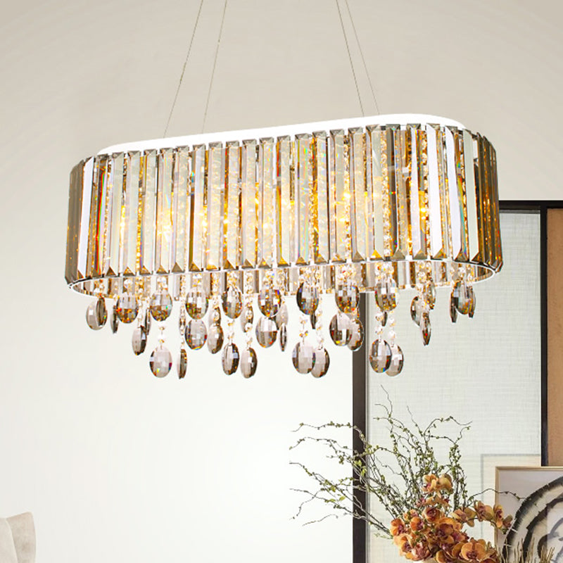 Contemporary 1-Tier Crystal Chandelier Lamp | 6 Heads Clear Hanging Light Kit For Living Room