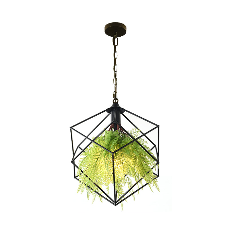 Geometric Plant Hanging Pendant In Black Metal With Led Bulb - 18/21.5 Width Perfect For Restaurants