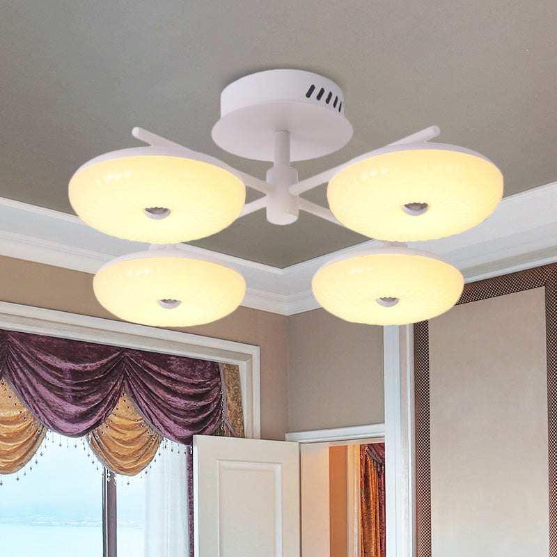 Minimalist Led Restaurant Flush Light Fixture - White Semi Ceiling Mount With Doughnut Acrylic Shade